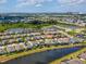 Scenic aerial view of a community, with homes surrounding serene lakes, offering a tranquil living environment at 6229 Sea Air Dr, Apollo Beach, FL 33572
