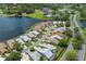 Aerial view of a gated community with single-Gathering homes on a lake and mature trees at 9147 Rhett Ln, Weeki Wachee, FL 34613