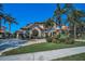 Stunning two-story home featuring a lush lawn, mature trees, and a paved driveway at 10019 Milano Dr, Trinity, FL 34655