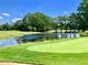 Scenic view of the lush green golf course with a serene pond, showcasing the community's beautiful recreational space at 11814 Carissa Ln, New Port Richey, FL 34654