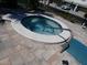 Inviting in-ground hot tub with surrounding brickwork and landscaping within a fenced-in area at 545 Walden Ct, Dunedin, FL 34698