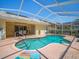 The inviting screened-in pool area has ample patio space for dining and lounging at 9398 Mississippi Run, Weeki Wachee, FL 34613