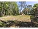 Spacious backyard with some wood bordering, trees, and a shed offering room for activities and storage at 10134 Buck Dr, New Port Richey, FL 34654