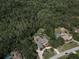 Aerial view of home nestled among lush trees; it features a screened pool and circular driveway at 10808 Alico Pass, New Port Richey, FL 34655