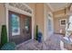 Elegant front entrance features a decorative glass door and charming architectural details at 10808 Alico Pass, New Port Richey, FL 34655