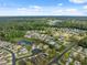 Beautiful aerial view of a suburban neighborhood with tree-lined streets and a community pond at 11254 Mollymawk Ct, New Port Richey, FL 34654