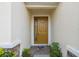 Close-up of the front door featuring sidelight window and welcoming brick pathway at 11254 Mollymawk Ct, New Port Richey, FL 34654