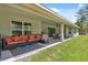 Inviting covered patio featuring comfortable seating, ideal for outdoor relaxation and entertaining at 11730 Hawks Nest Trl, Brooksville, FL 34614