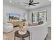 Cozy living room with neutral tones, modern furniture, and a view of the backyard at 2431 Murray Pass, Odessa, FL 33556