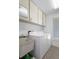 Functional laundry room featuring white cabinets, washer, and dryer for convenient chores at 2924 Windridge Dr, Holiday, FL 34691