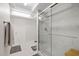 Bathroom featuring a sleek glass shower, towel rack, and modern design at 4504 Dewey Dr, New Port Richey, FL 34652