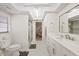 Bathroom featuring a sleek glass shower, toilet, vanity, and modern design at 4504 Dewey Dr, New Port Richey, FL 34652