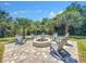 Enjoy outdoor gatherings around this brick fire pit and Adirondack chairs in a lush, green backyard at 4514 Fishman Ave, Weeki Wachee, FL 34607