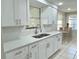 Modern kitchen featuring granite countertops, white cabinetry, and stainless steel sink at 5128 Perennial Dr, Holiday, FL 34690
