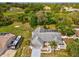 Aerial view features a home near a golf course, a screened-in pool, and an RV parked nearby at 5411 Joyner Ave, Spring Hill, FL 34608