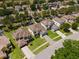 Aerial view of houses with well-manicured lawns and tree-lined streets in a residential neighborhood at 951 Nodding Shade Dr, Brooksville, FL 34604