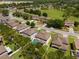 Aerial view of neighborhood homes with green lawns, mature trees, and backyard swimming pools at 951 Nodding Shade Dr, Brooksville, FL 34604