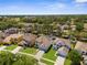 Aerial view of a residential neighborhood showcasing manicured lawns, mature trees, and well-maintained homes at 951 Nodding Shade Dr, Brooksville, FL 34604