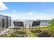 Backyard view featuring two metal benches, a waterfront, and a view of the horizon and a dock at 1340 Bayshore Blvd # 411, Dunedin, FL 34698