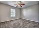 Bedroom featuring plush carpet, ceiling fan and a window providing natural light at 4030 Casa Del Sol Way, New Port Richey, FL 34655