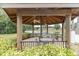 Scenic gazebo offers stunning water views, complete with seating and ceiling fans for relaxation and shade at 4837 Prince George Cir, New Port Richey, FL 34655