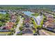 Beautiful aerial view of homes surrounding a peaceful lake in the Waters Edge community at 8635 Creedmoor Ln, New Port Richey, FL 34654