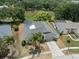 An aerial view showcases the property's layout, including the pool, backyard, and proximity to green spaces at 9104 Water Hazard Dr, Hudson, FL 34667
