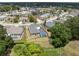 An aerial view of a home with a screened pool surrounded by landscaping and neighboring homes in a residential area at 9104 Water Hazard Dr, Hudson, FL 34667