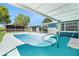 Inviting backyard pool featuring a covered lanai and secure fencing, ideal for relaxation and privacy at 9141 Greenbriar Ln, Port Richey, FL 34668