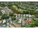 Aerial view of a neighborhood showcasing tile roofs, mature trees, and proximity to a golf course at 9400 New Orleans Dr, Weeki Wachee, FL 34613
