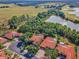 Scenic aerial view of homes, a lake, and wooded areas in a peaceful neighborhood at 1033 Tuscany Dr, Trinity, FL 34655