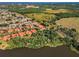 Panoramic aerial view of community with lush landscaping and a serene lake nearby at 1033 Tuscany Dr, Trinity, FL 34655