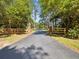 Long paved driveway leading to the property, lined with trees and a wooden fence at 196 Lark Ave, Brooksville, FL 34601