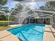 Sparkling blue pool enclosed with a screened lanai and backyard views at 196 Lark Ave, Brooksville, FL 34601