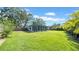 Lush backyard with a screened-in patio area, providing a private and serene outdoor space at 2116 Karan Way, Clearwater, FL 33763