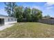 Spacious back yard featuring healthy trees and partial fencing, ready for landscaping at 27198 Simona Ave, Brooksville, FL 34602