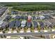 Aerial view of a neighborhood showcasing houses and nearby trees, a lake, and other greenery at 2815 Dudley Ave, Odessa, FL 33556