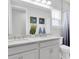 Bathroom features double sinks with a white vanity and an overhead mirror with decorative wall art at 2815 Dudley Ave, Odessa, FL 33556