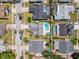 An aerial view of a single Gathering home with a private pool located within a residential neighborhood at 3074 Cara Ct, Palm Harbor, FL 34684