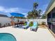 Well-maintained backyard featuring a pool and patio with lounge seating at 3074 Cara Ct, Palm Harbor, FL 34684