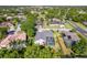 Beautiful aerial view of a home with a screened pool and lush landscaping in a vibrant neighborhood at 4044 Chesterfield Dr, Spring Hill, FL 34609