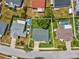 Aerial view showcasing the property with a large, grassy backyard and surrounding neighborhood at 4315 Oakland Dr, New Port Richey, FL 34653