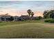 Scenic view of the expansive backyard and lush landscaping from the home's screened-in lanai at sunset at 4423 Gevalia Dr, Brooksville, FL 34604