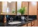 Bathroom with double sink vanity, granite counters, gold framed mirrors and cabinets at 4469 Lake In The Woods Dr, Spring Hill, FL 34607
