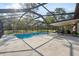Spacious pool area with ample seating and a serene backyard view at 6080 Dexter Ln, Brooksville, FL 34602