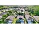 An aerial view showcases a residential neighborhood and a single-Gathering home at 11041 Paradise Point Way, New Port Richey, FL 34654