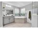 Bright bathroom featuring a soaking tub, dual windows, and modern fixtures at 12889 Burns Dr, Odessa, FL 33556