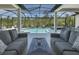 A well-furnished screened lanai overlooks the pool and hot tub with comfortable seating for relaxation at 16557 Acoustic Loop, Land O Lakes, FL 34638