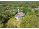Scenic aerial image of a secluded home enveloped by dense greenery, with a screened pool and verdant yard at 18502 Winding Oaks Blvd, Hudson, FL 34667