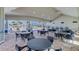 Covered patio area with tables and chairs, offering a view of the sparkling community pool at 3208 Living Coral Dr, Odessa, FL 33556